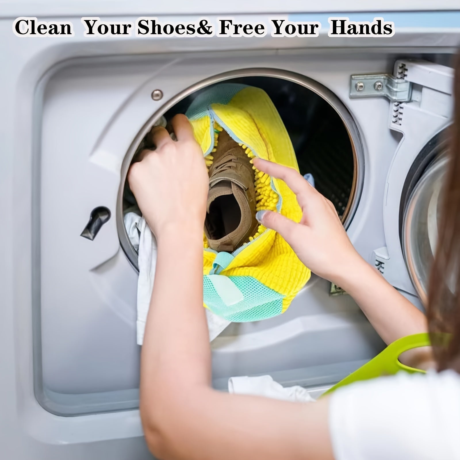 Set of 2 Shoe Wash Bags Laundry Protectors for Sneakers Tennis Shoes Slippers Blue Gray Yellow