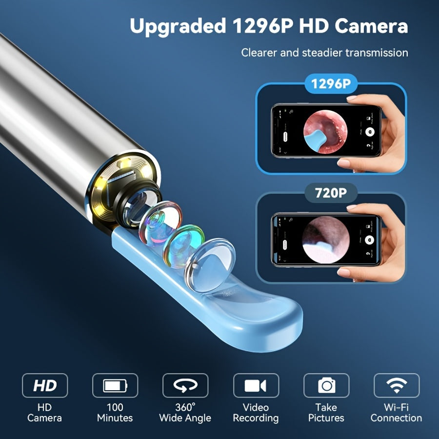 Kit de extracción de cera con otoscopio HD, recargable por USB, alimentado por batería, cámara intraural, negro