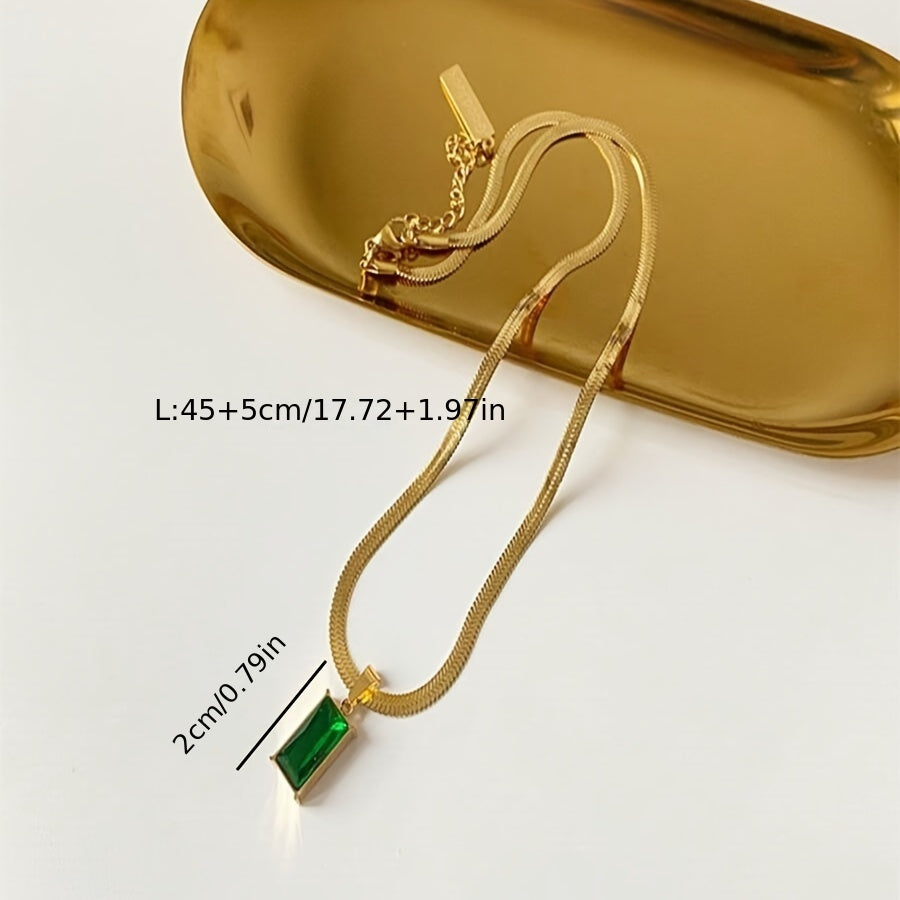 Women's Snake Bone Chain Necklace with Peridot Zirconia Pendant in Copper