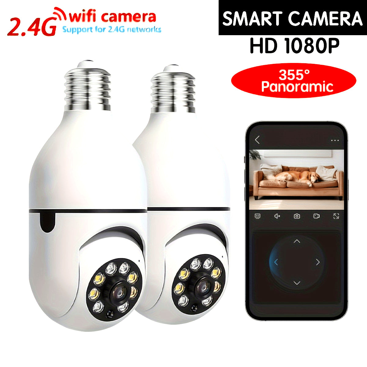 Smart HD E27 Bulb Camera with 2.4G WiFi Night Vision Two-Way Audio Automatic Tracking