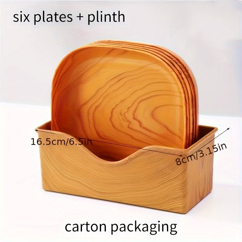 6-Piece Plastic Snack Dessert Fruit Bowls Set with Wood Grain Design Kitchen Serving Dishes