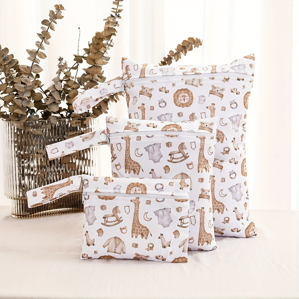 Set of 3 Waterproof Diaper Bags for Travel with Wash Bag and Cute Designs