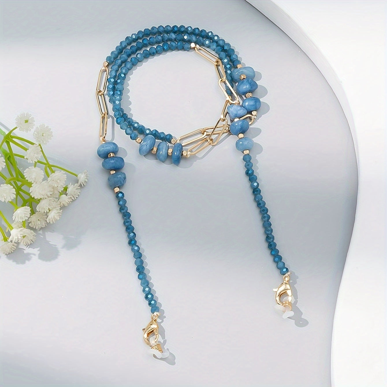 Стильная цепочка для очков из кристаллов и металла для женщин - модное ожерелье для очков с блестящими каменными украшениями