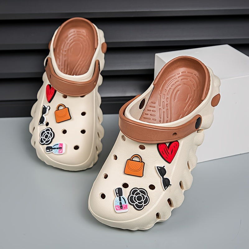 Women's 3D Cartoon Decor Clogs Lightweght EVA Slip On Summer Beach Shoes