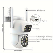Dual Lens Security Camera with Auto-Tracking and Color Night Vision for Home Surveillance