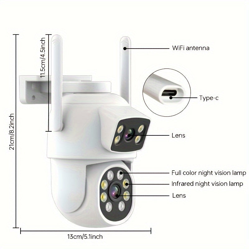 Dual Lens Security Camera with Auto-Tracking and Color Night Vision for Home Surveillance