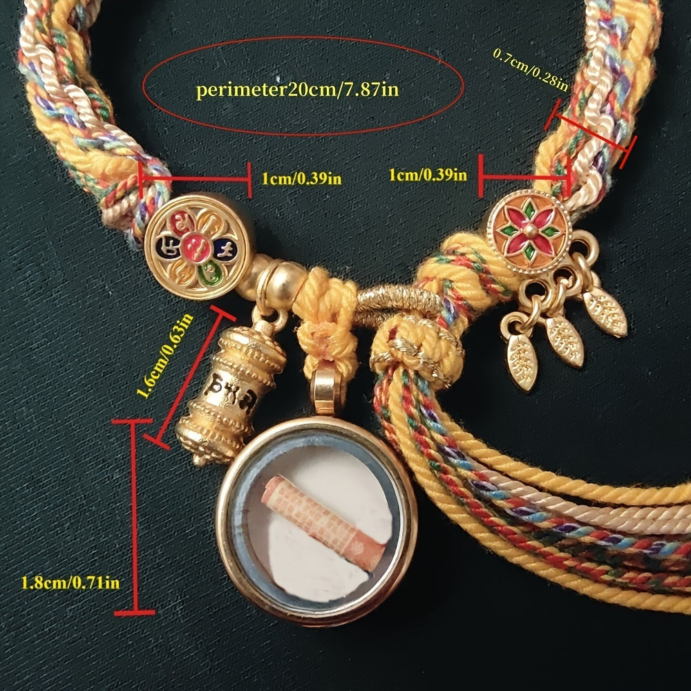 Pulsera trenzada de acero de titanio con bendiciones budistas tibetanas para hombres y mujeres