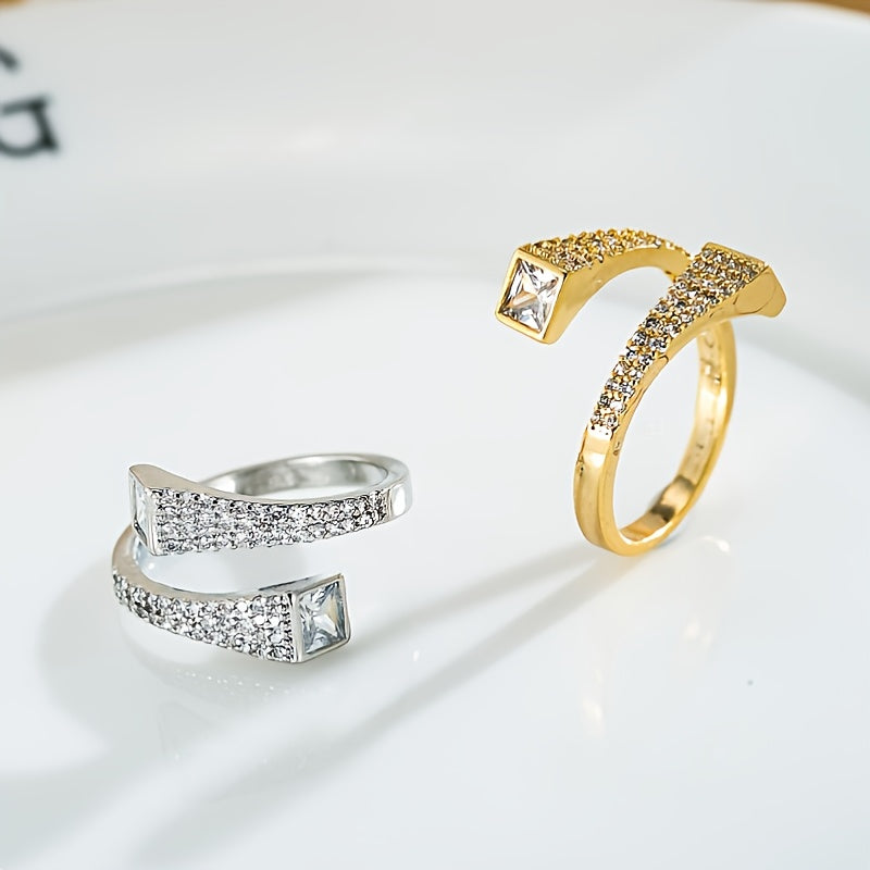 Open Silver Water Diamond Bangle and Ring Set for Women