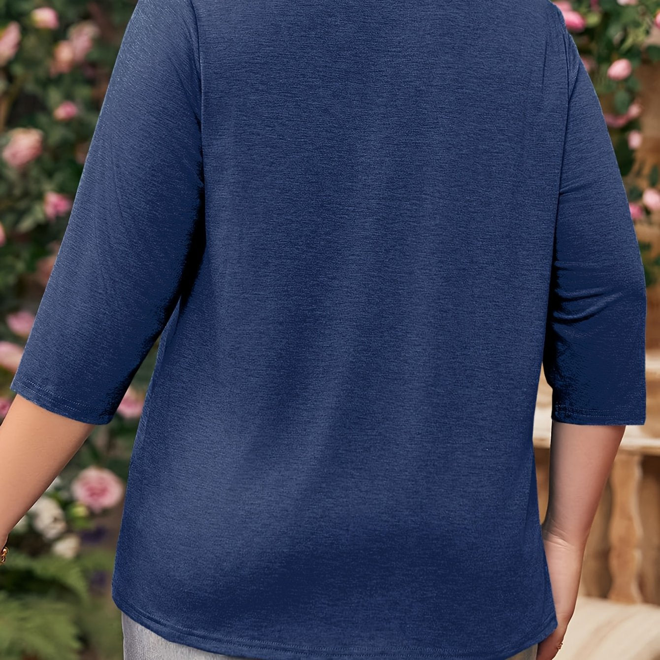 Women's Plus Size V-Neck Tunic Top 3/4 Sleeve Button Front Casual Breathable