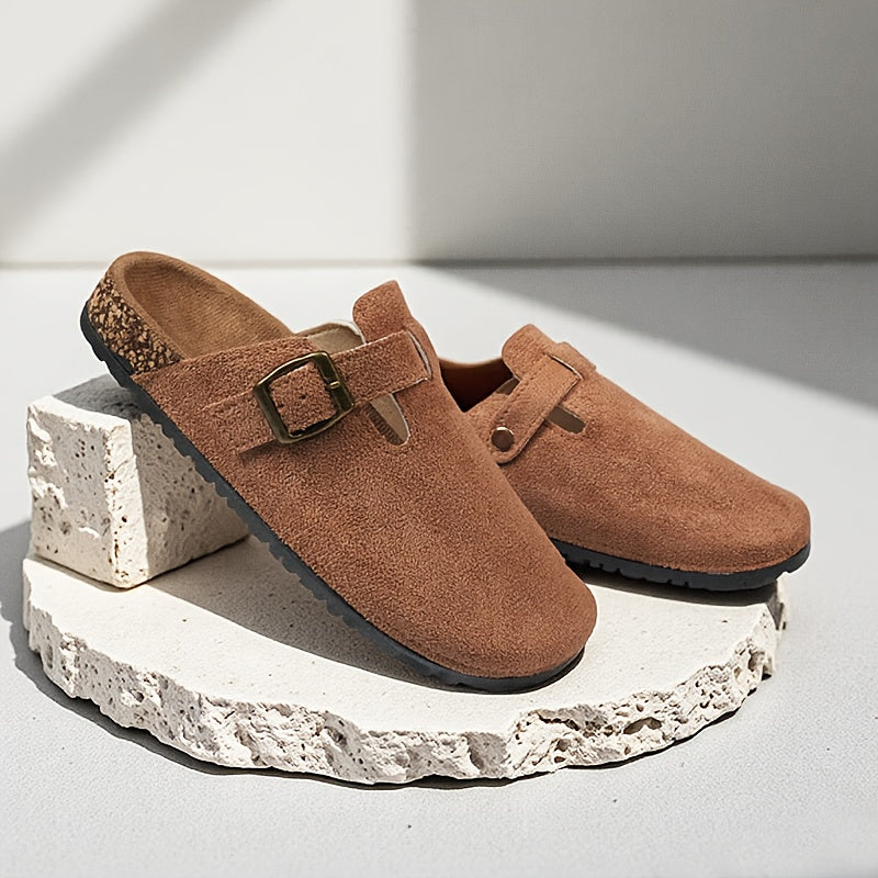 Women's Velvet Slip-On Mules Casual Platform Shoes Khaki Spring/Summer