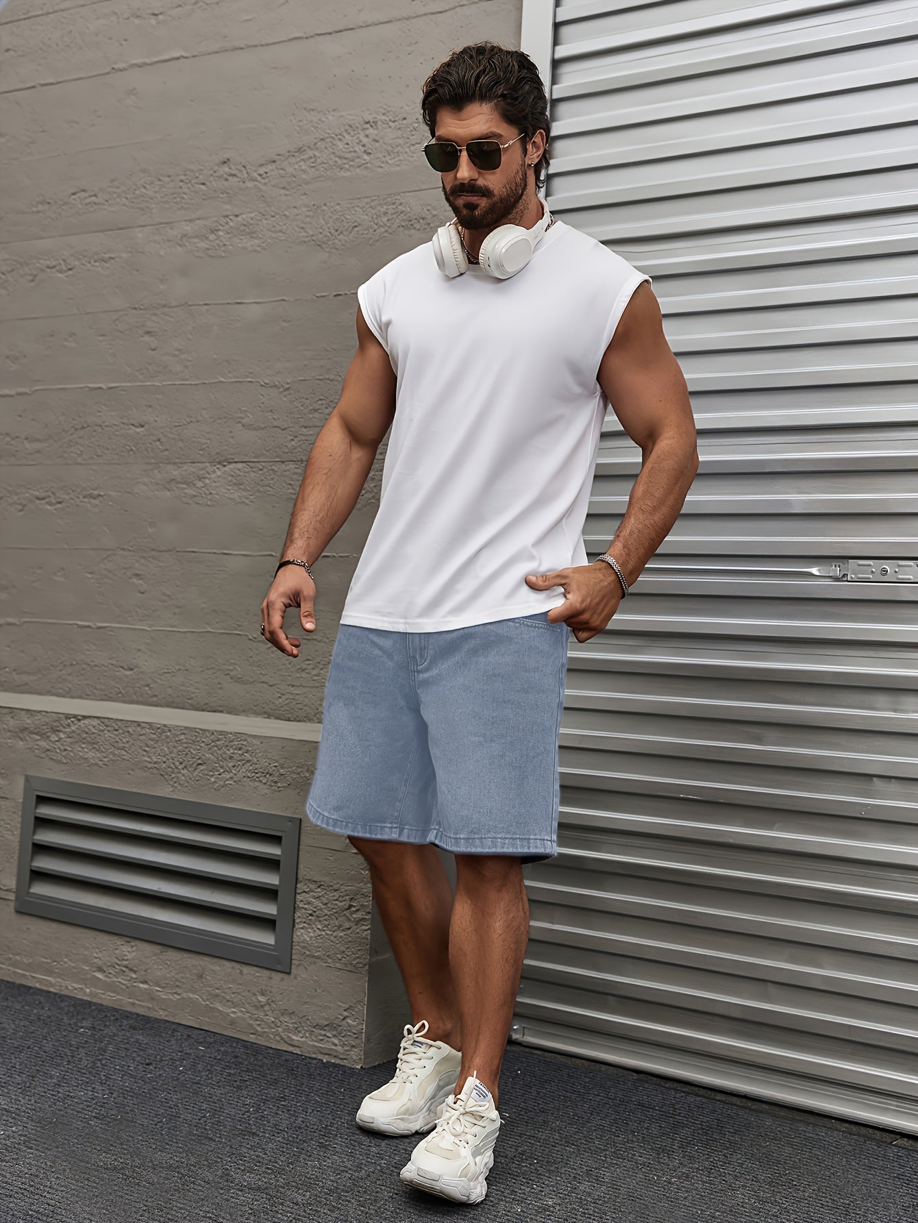 Men's Plus-Size Denim Shorts Casual Solid Cotton Polyester Woven Non-Stretch