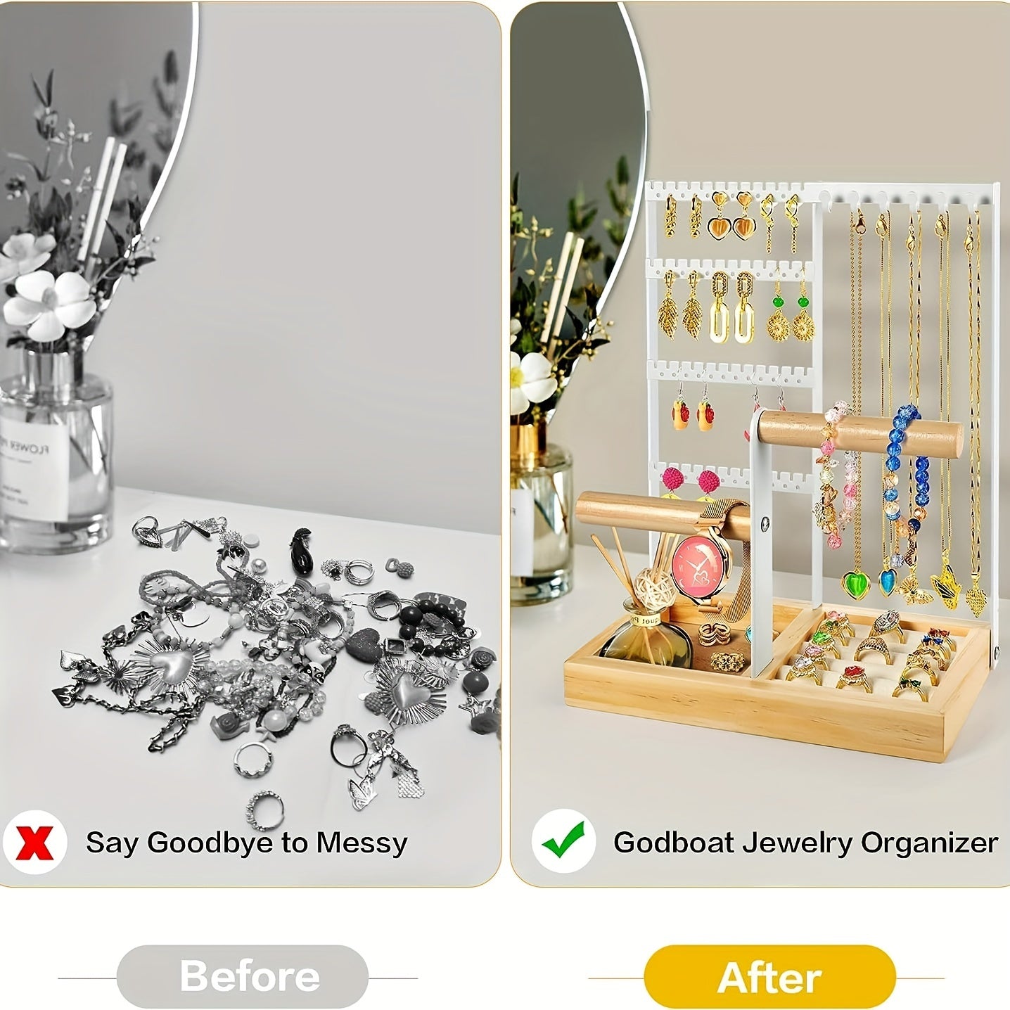 Jewelry Organizer with 4-Tier Earring Holder Necklace Ring Bracelet Storage Tower