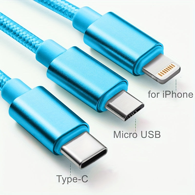 3-in-1 Nylon Braided USB Charging Cable for iPhone Micro USB Type-C Fast Data Sync