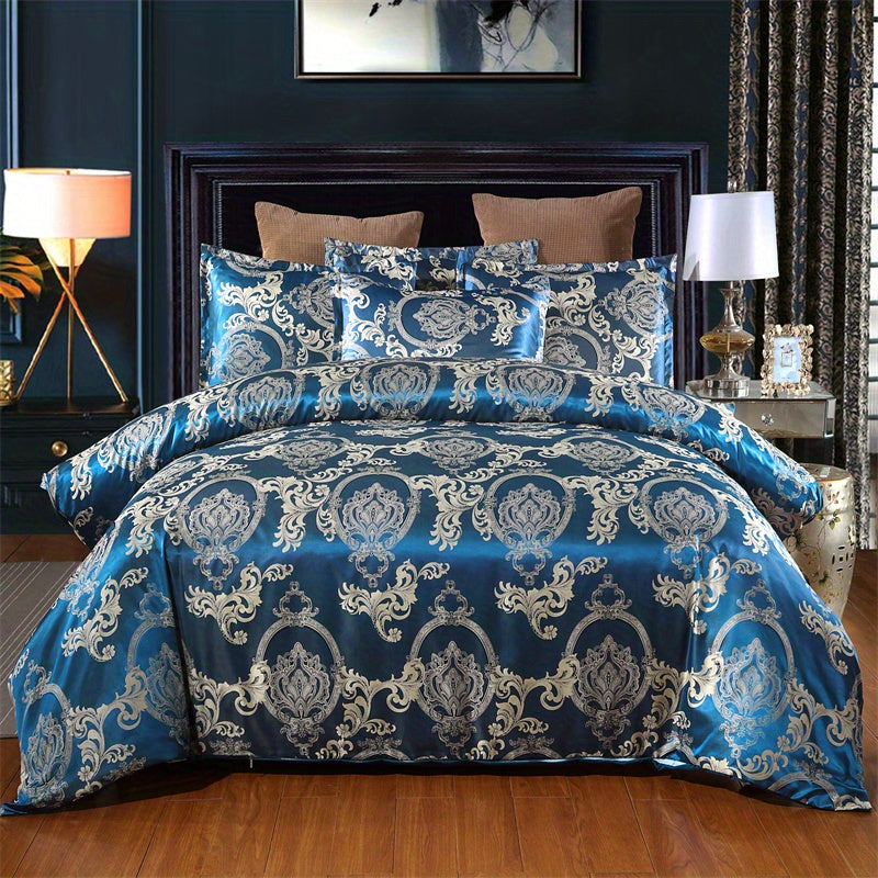 European-Style Satin Jacquard Quilt Cover Set with Pillowcases Bedding Set