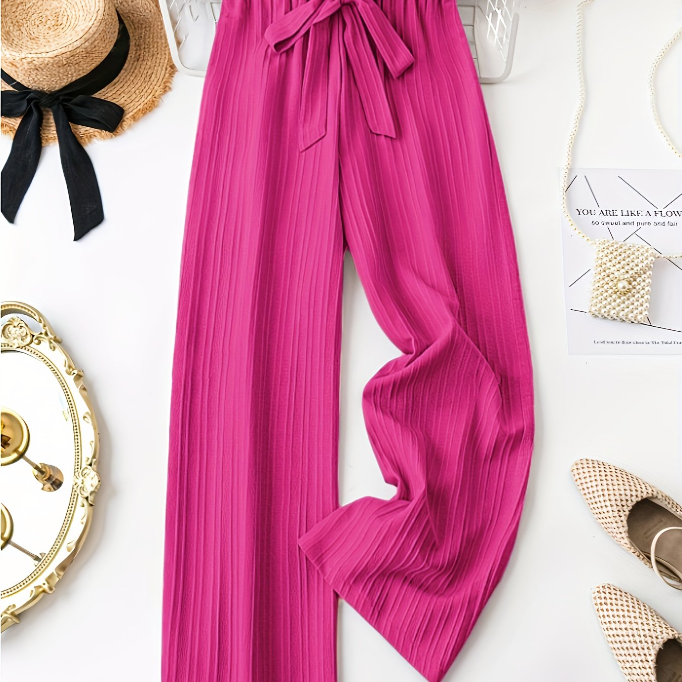 Pantalones casual de mujer de talla grande con pierna recta y cintura ajustable con cordón