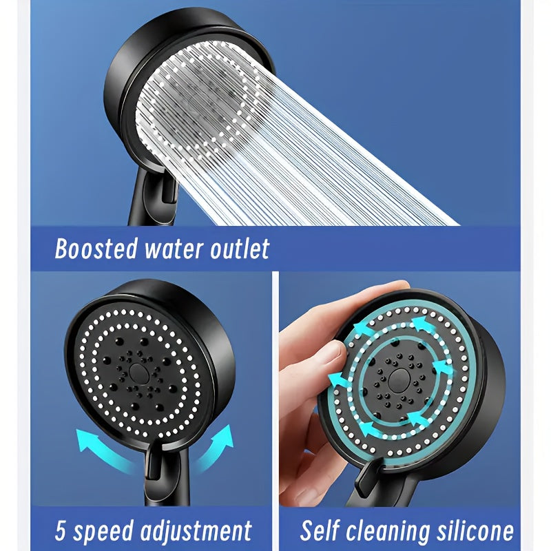 High-Pressure Water-Saving Shower Head with Adjustable Bracket and Flexible Hose