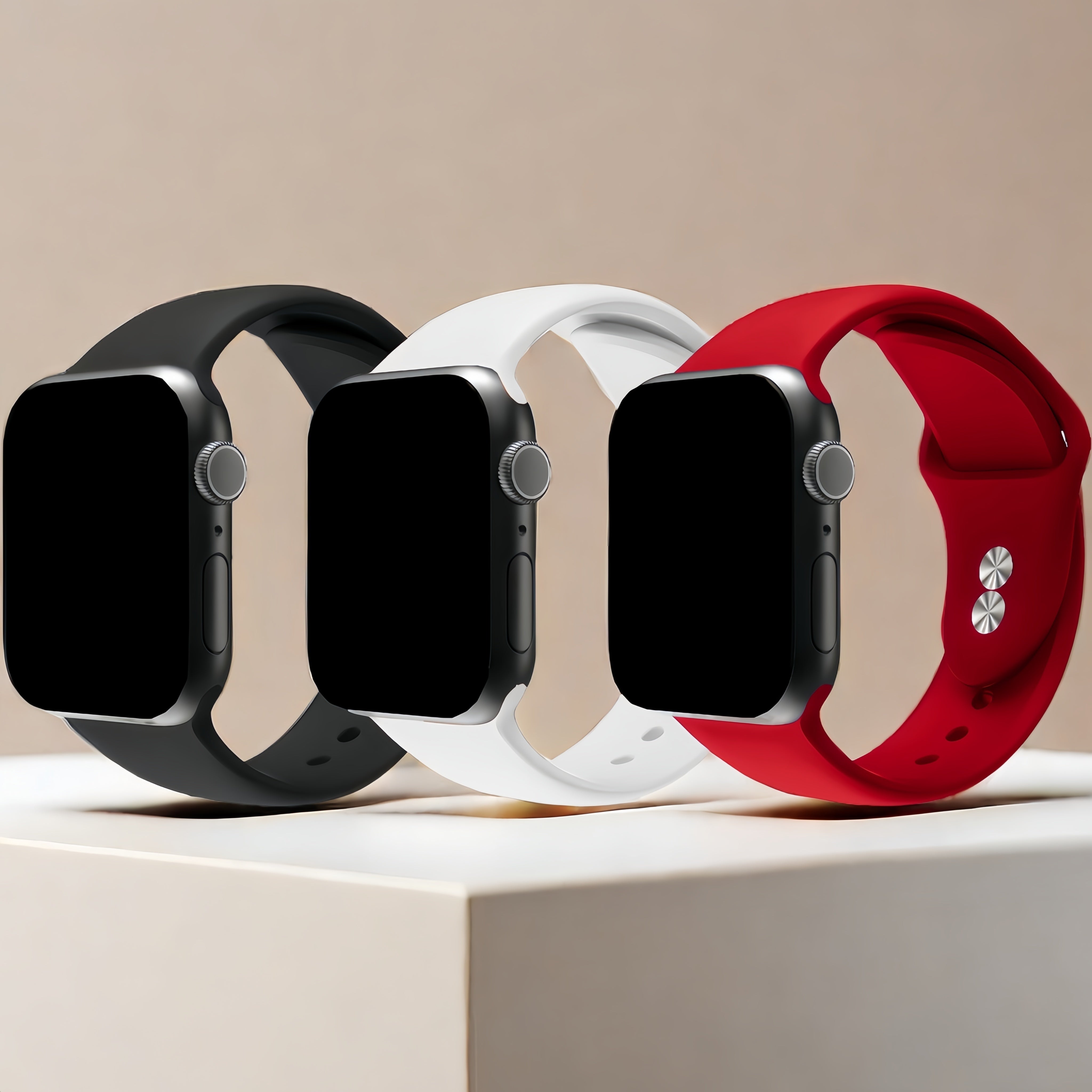 Set of 3 Silicone Sport Watch Bands for Apple Watch Series SE/1-9 Ultra/Ultra 2 Water-Resistant Clasp