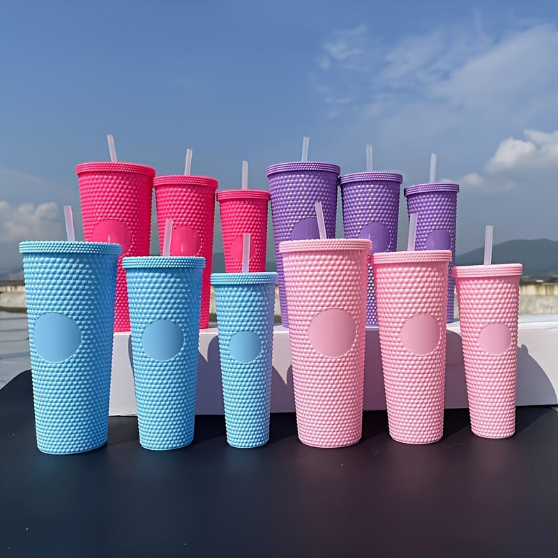 Reusable Water Bottles with Straw Double Layer Plastic BPA-Free Pastel Pink Blue 450ml 700ml 1100ml