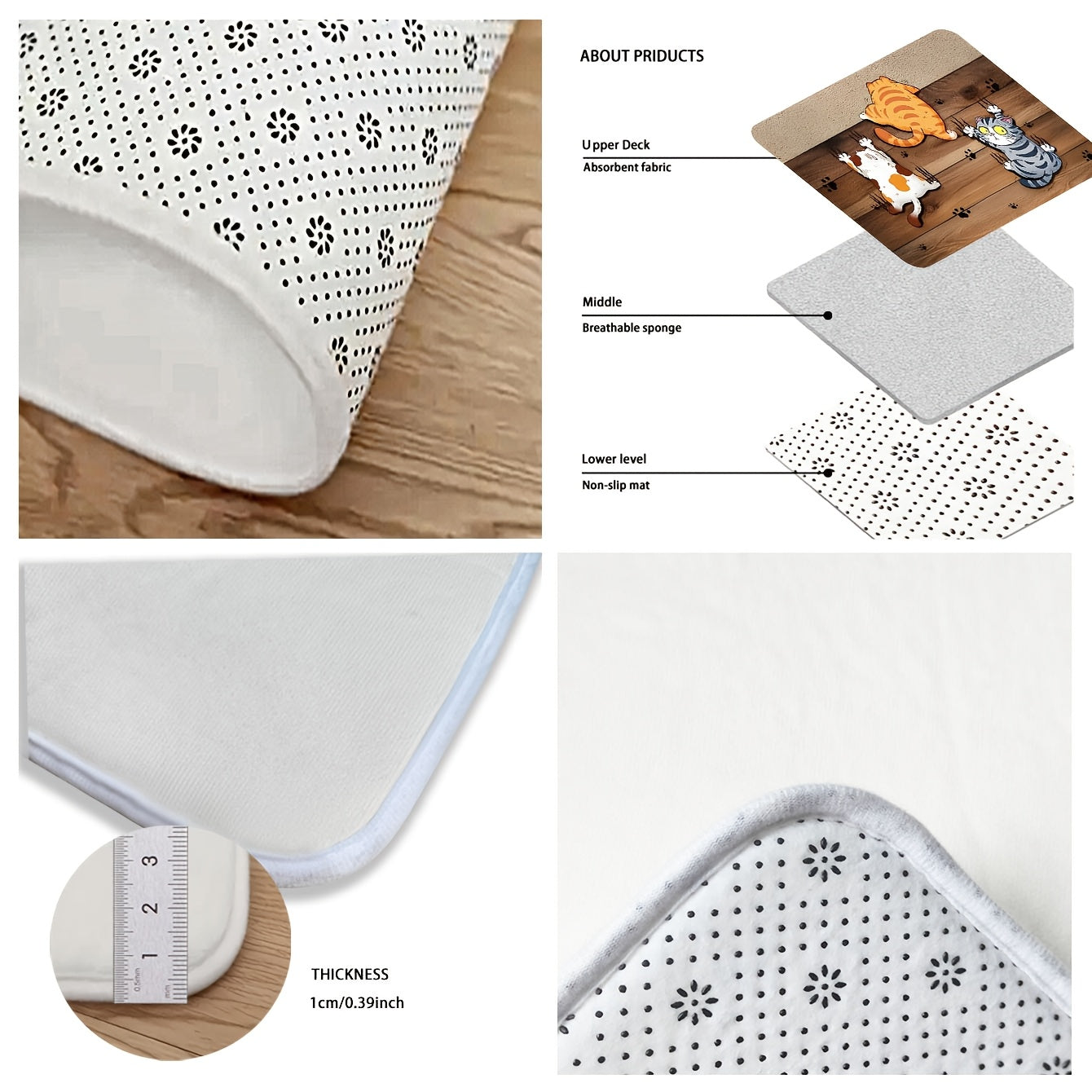 Multfilm Mushuklar Doormat Qattiq Bo'lmagan, Yoqimli Bo'lmagan, Tozalanmaydigan Ichki Tashqi Pol Gilam