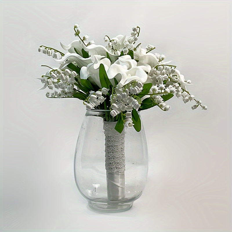 Artificial Calla Lily Bridal Bouquet with Tulle Flowers for Wedding and Home Decor