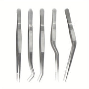 Set of 5 Stainless Steel Kitchen Tweezers for Cooking, Grilling, and Plating
