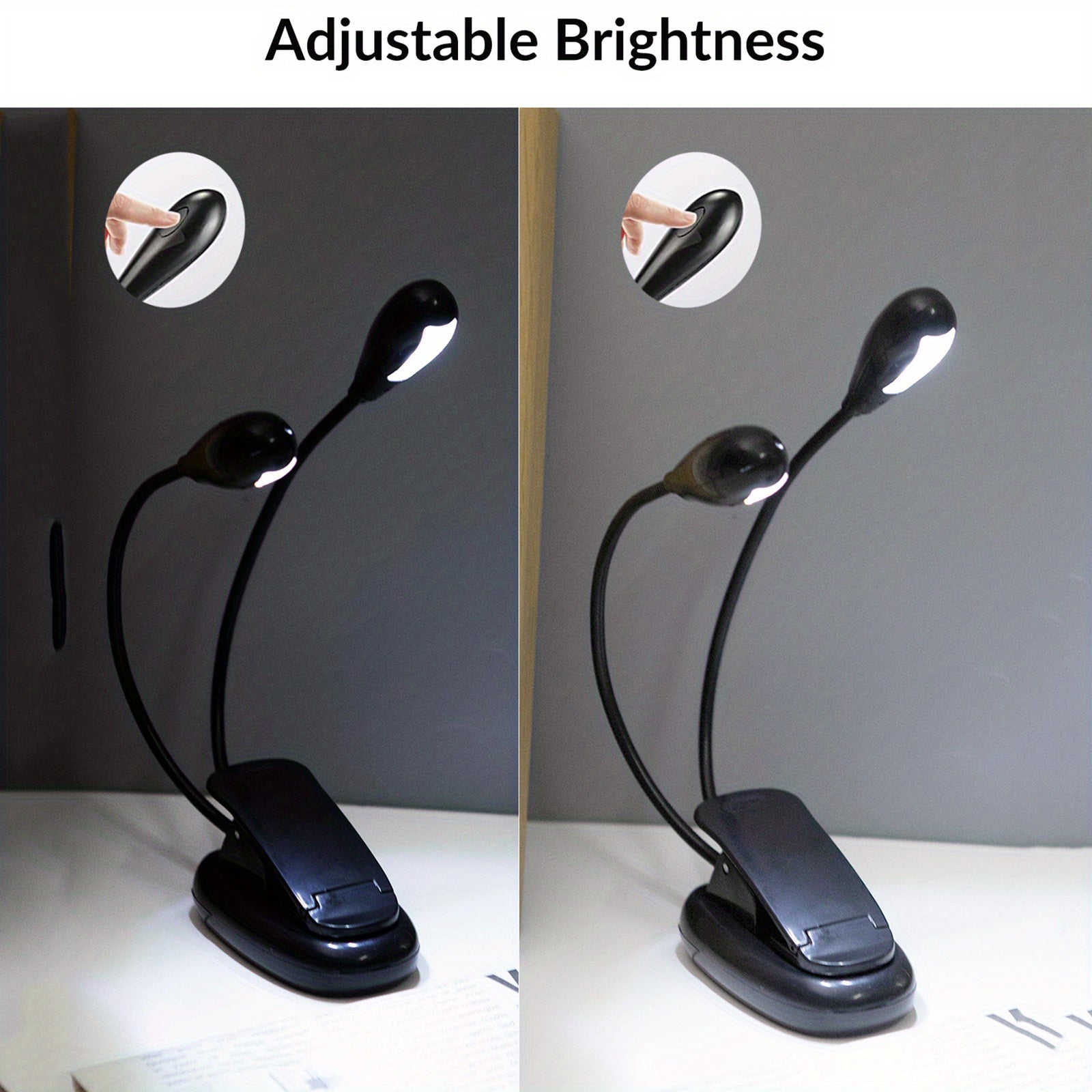 Adjustable Clip-On Reading Light with 4 LEDs Battery-Powered Desk Lamp for Night Use