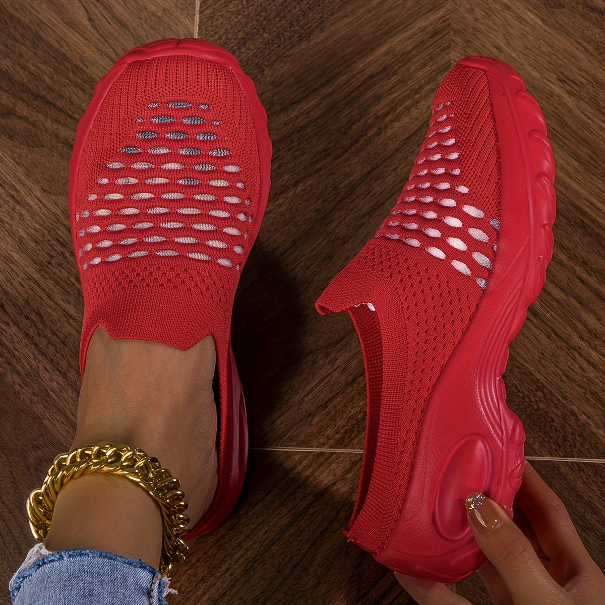 Women's Slip-On Backless Sneakers Breathable Knit Mesh Casual Shoes Plus Size