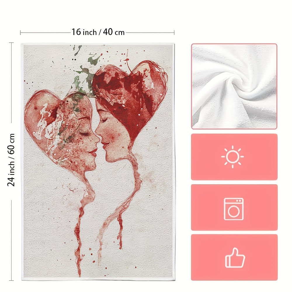 Valentine's Day Kitchen Towels Set 2 Pieces Absorbent Red White Splatter Art