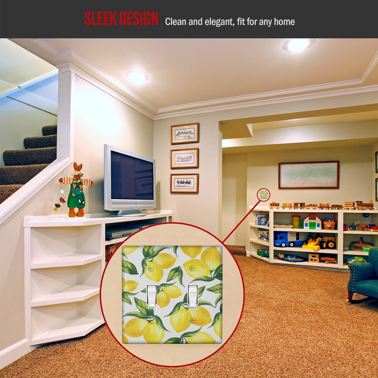 Yellow Lemon Light Switch Cover for 1 or 2 Gang Switches Kitchen Bathroom Living Room Decor