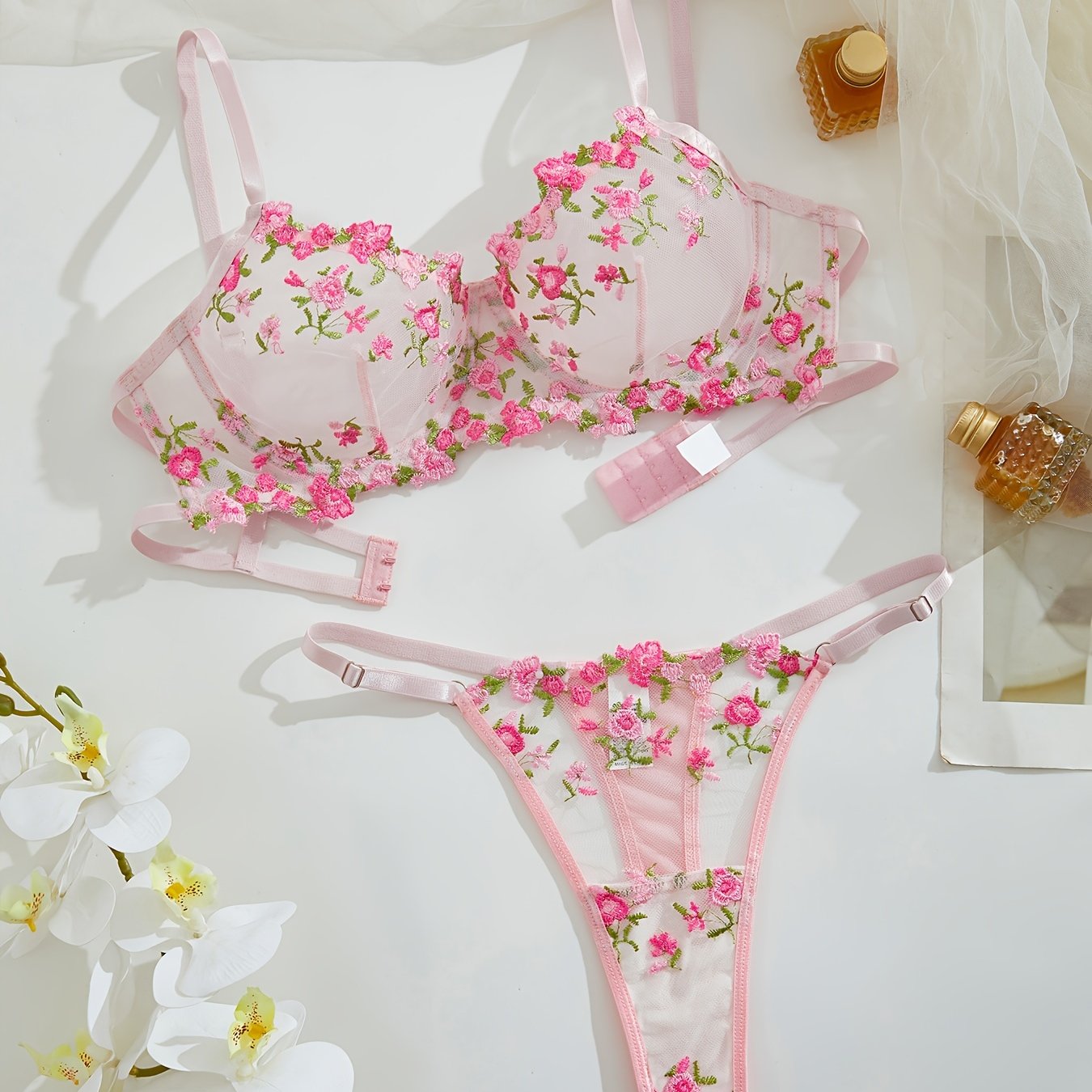 Women's Floral Lingerie Set with Unlined Bra and Fashionable Panties