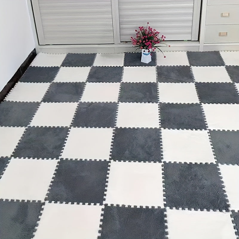 Juego de 24 alfombrillas de felpa floral entrelazadas de forma cuadrada para salón y dormitorio
