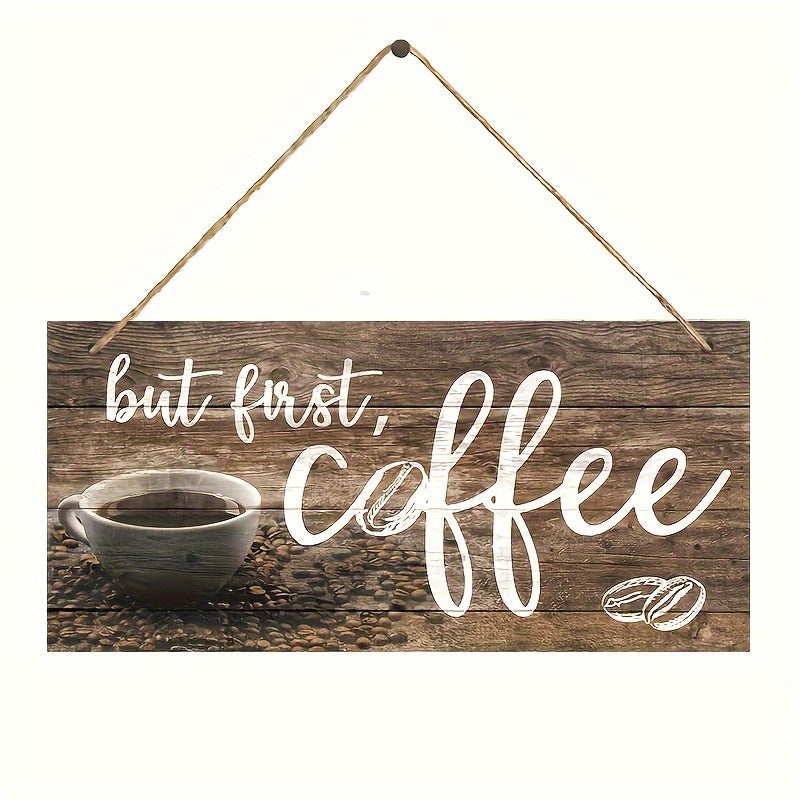 Wooden Coffee Sign Wall Decor Plaque for Kitchen and Cafe Horizontal Door Indicator