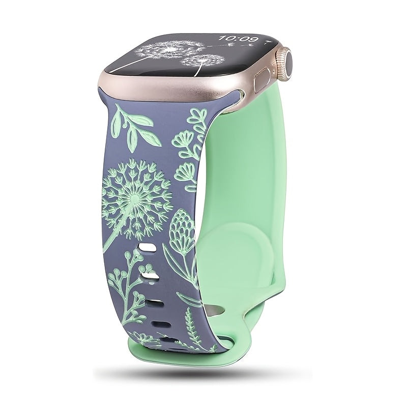 3D Engraved Silicone Sport Watch Band Waterproof Soft Strap with Butterfly Clasp for Apple Watch Series