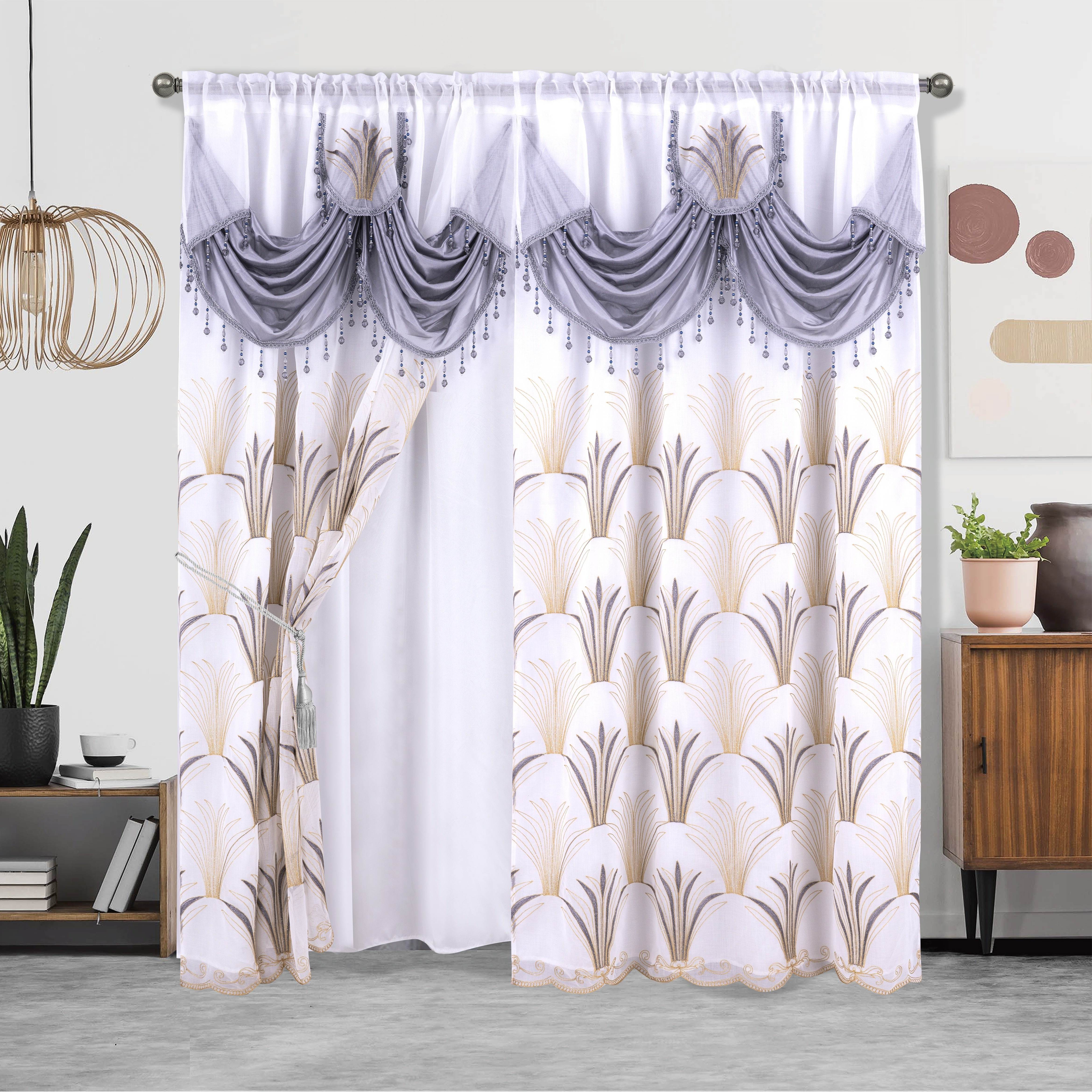 Embroidered Double Layer Curtain 132x213 cm for Living Room Bedroom