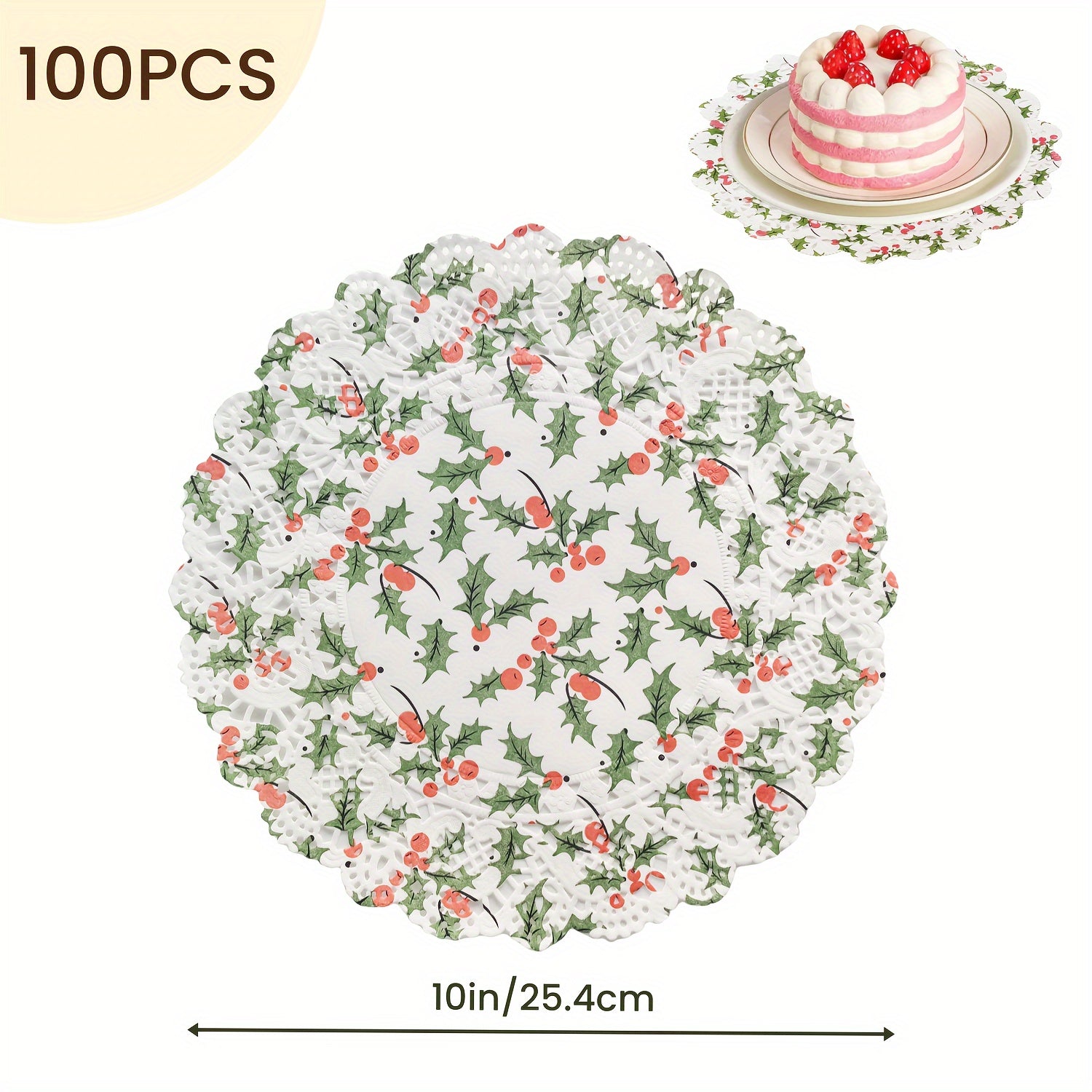 Paquete de 100 servilletas de encaje de papel navideño desechables para alimentos de calidad alimentaria para bodas, cumpleaños y pasteles
