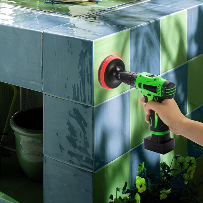 6-Piece Power Tile Scrubber Set with Interchangeable Pads for Bathroom and Floor Cleaning