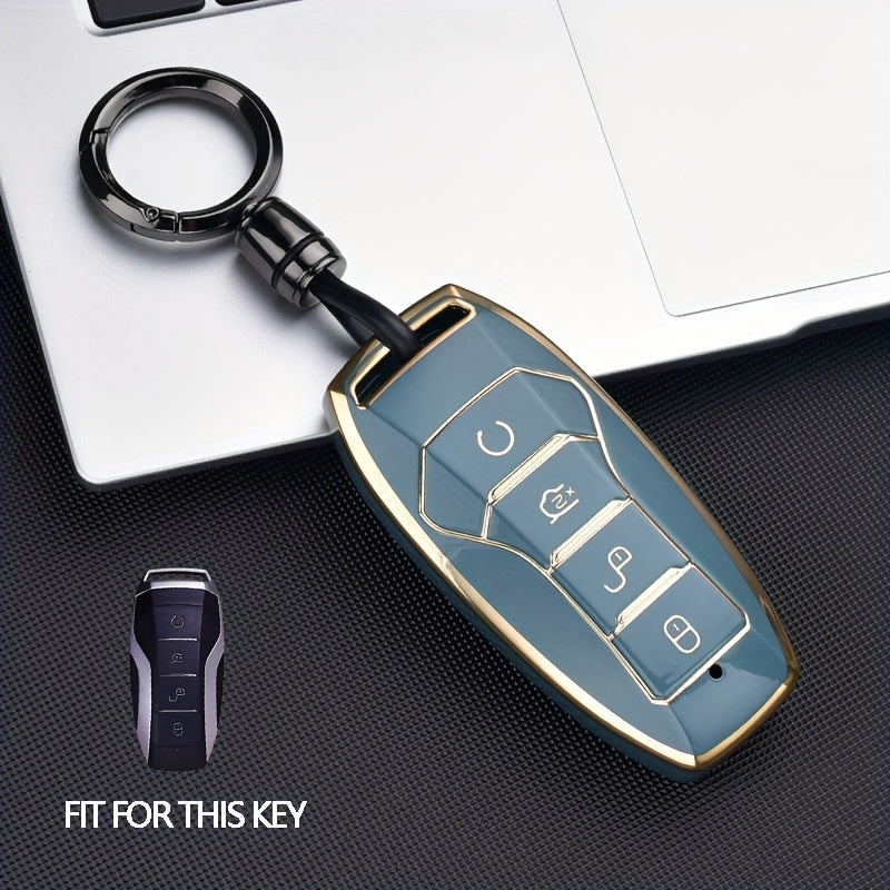 Car Key Fob Cover TPU Silicone 4-Button Remote Key Case with Keychain