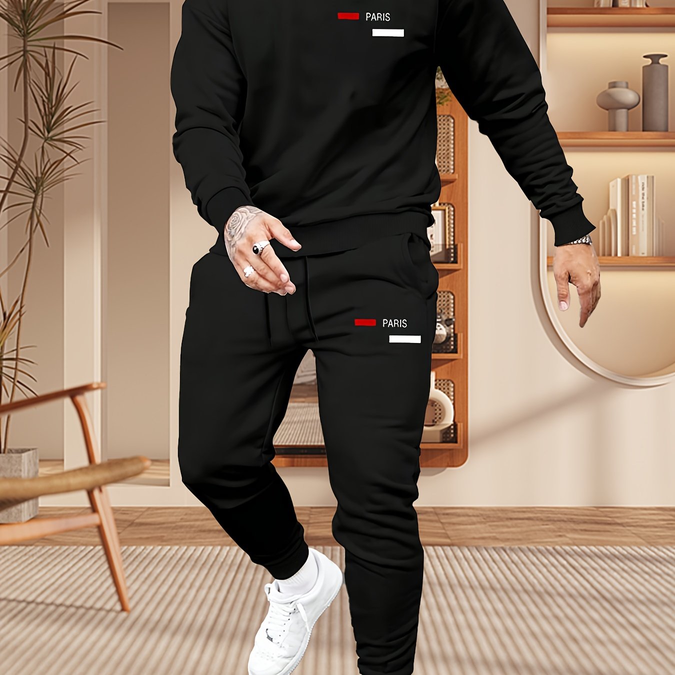 Мужской комплект худи и джоггеры из полиэстера с буквенным принтом, повседневный, для весны и осени