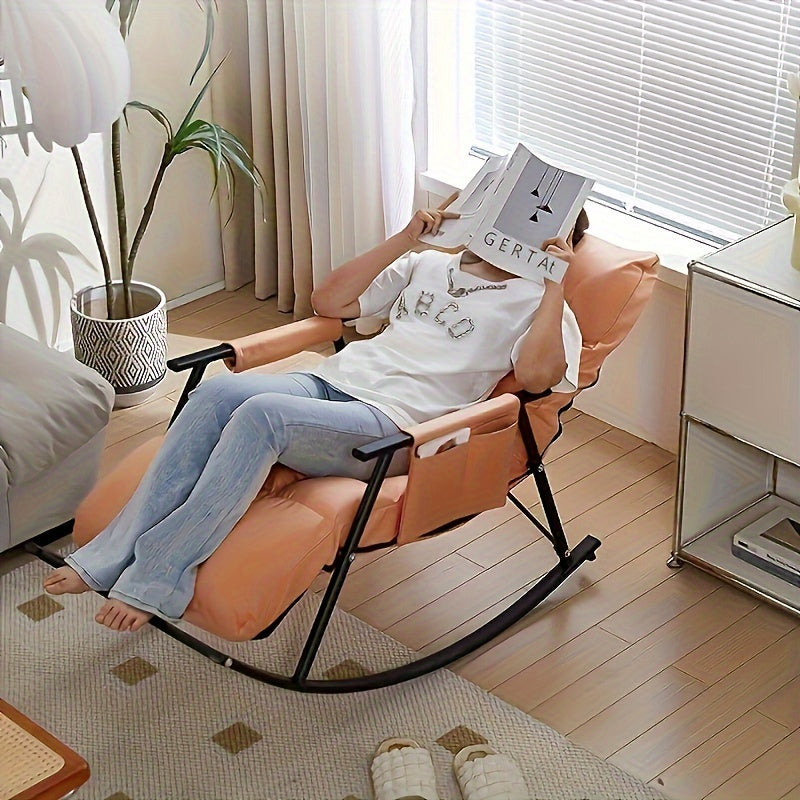 Adjustable Recliner Rocking Chair with Cotton Fabric Metal Frame Orange Lounge Chair for Living Room