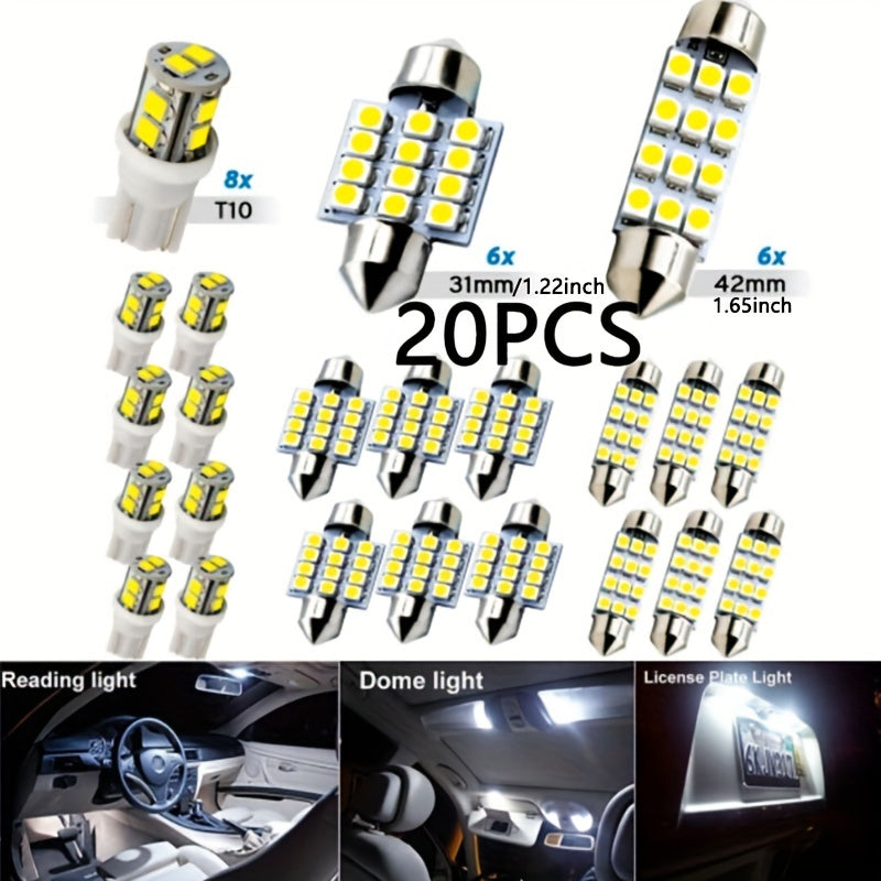 20 piezas de luces LED para interior de coche T10 T5, bombillas para domo, matrícula y maletero