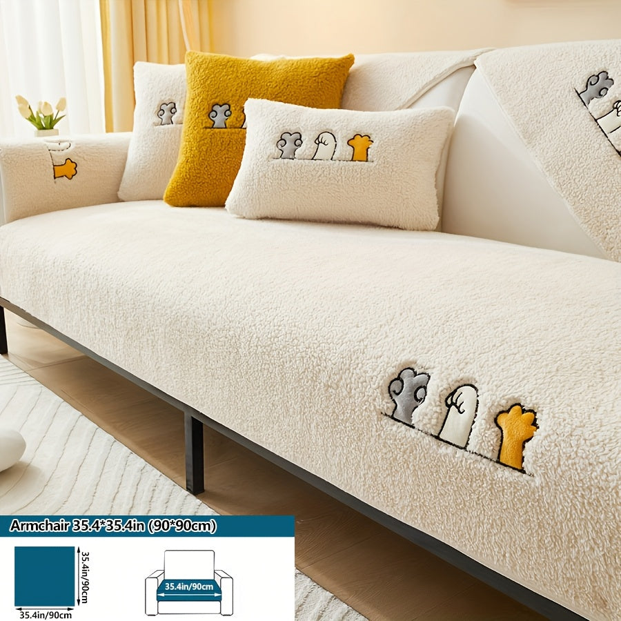 Роскошный фальшивый овечий плюшевый чехол для дивана на зиму, дружелюбный к домашним животным и стираемый в машине. Обеспечивает защиту от царапин и подходит для диванов от одного до четырех мест, а также для кроватей и подушек.