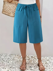 Women's Plus Size Casual Elastic Waist Drawstring Shorts Lightweight Polyester Spandex