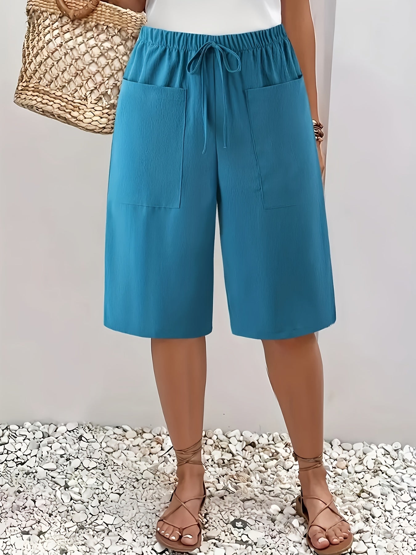 Women's Plus Size Casual Elastic Waist Drawstring Shorts Lightweight Polyester Spandex