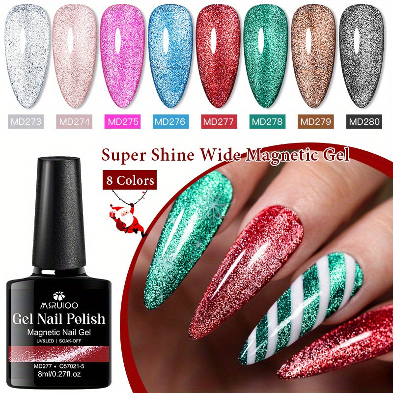 Women Gel Nail Polish 8ml Cat Eye Red Silver Gray UV LED Magnetic
