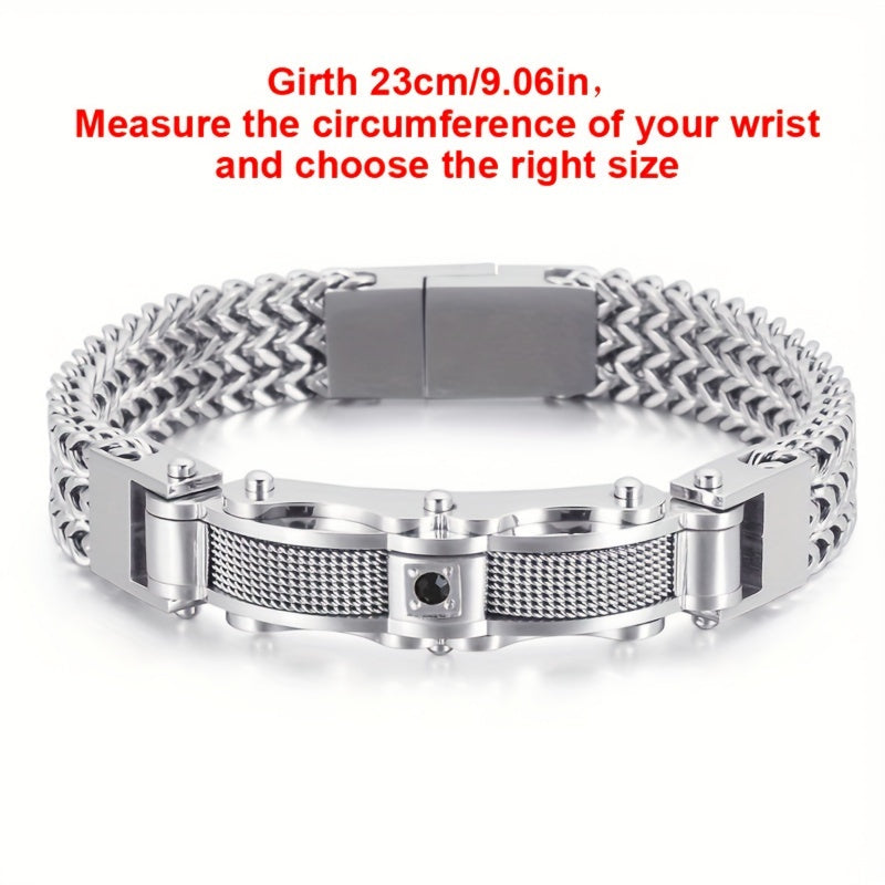 Men's Titanium Steel Bracelet with Faux Gemstone Square Design Magnetic Clasp