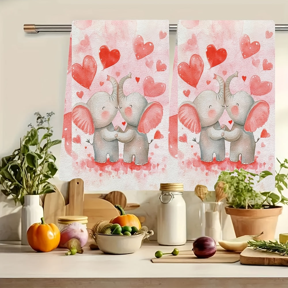 Set of 2 Ultra Soft Kitchen Towels with Cartoon Elephant Design, Super Absorbent, 40x60 cm