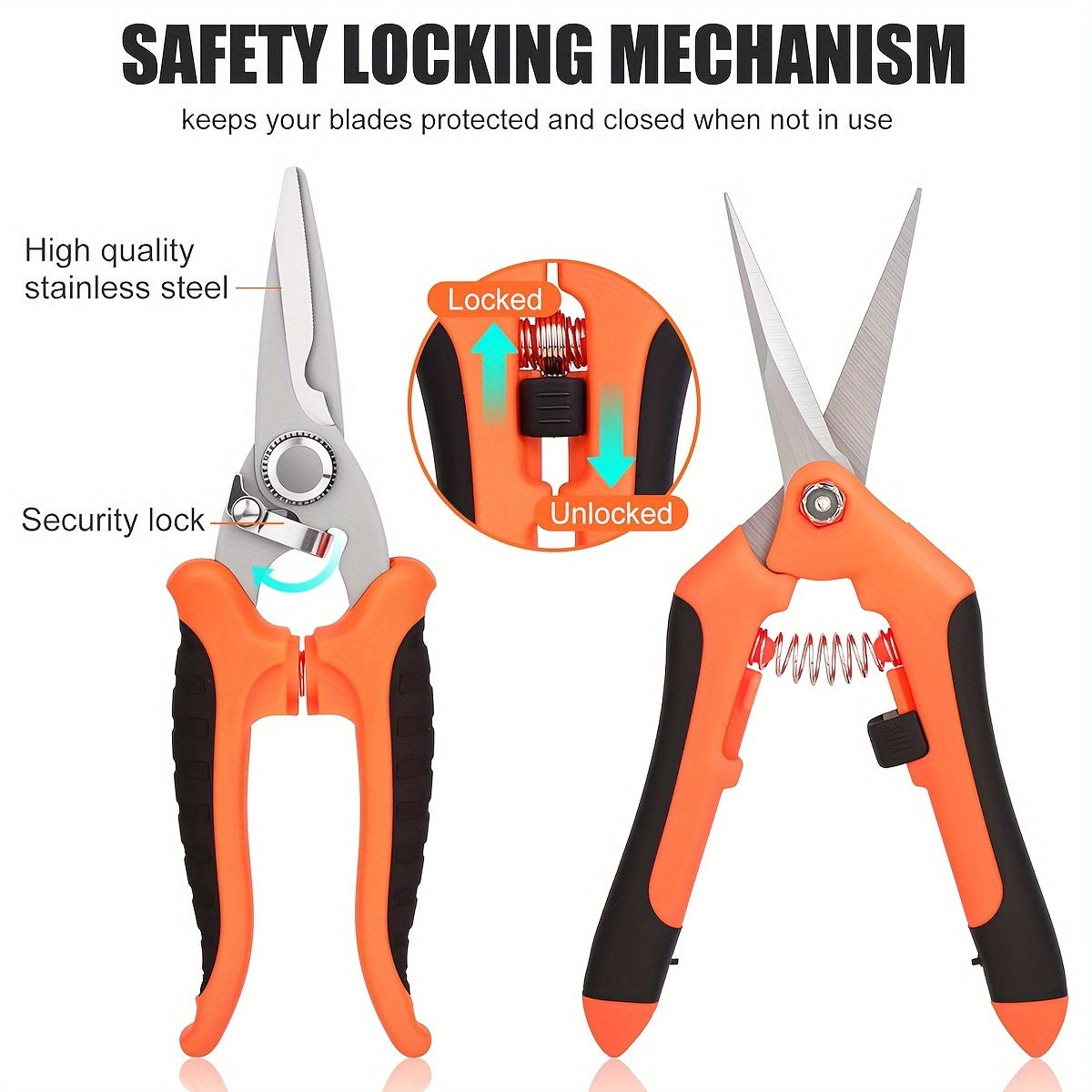 3-Piece Stainless Steel Garden Pruning Shears Set Non-Slip Handles High-Tension Springs Modern Blades