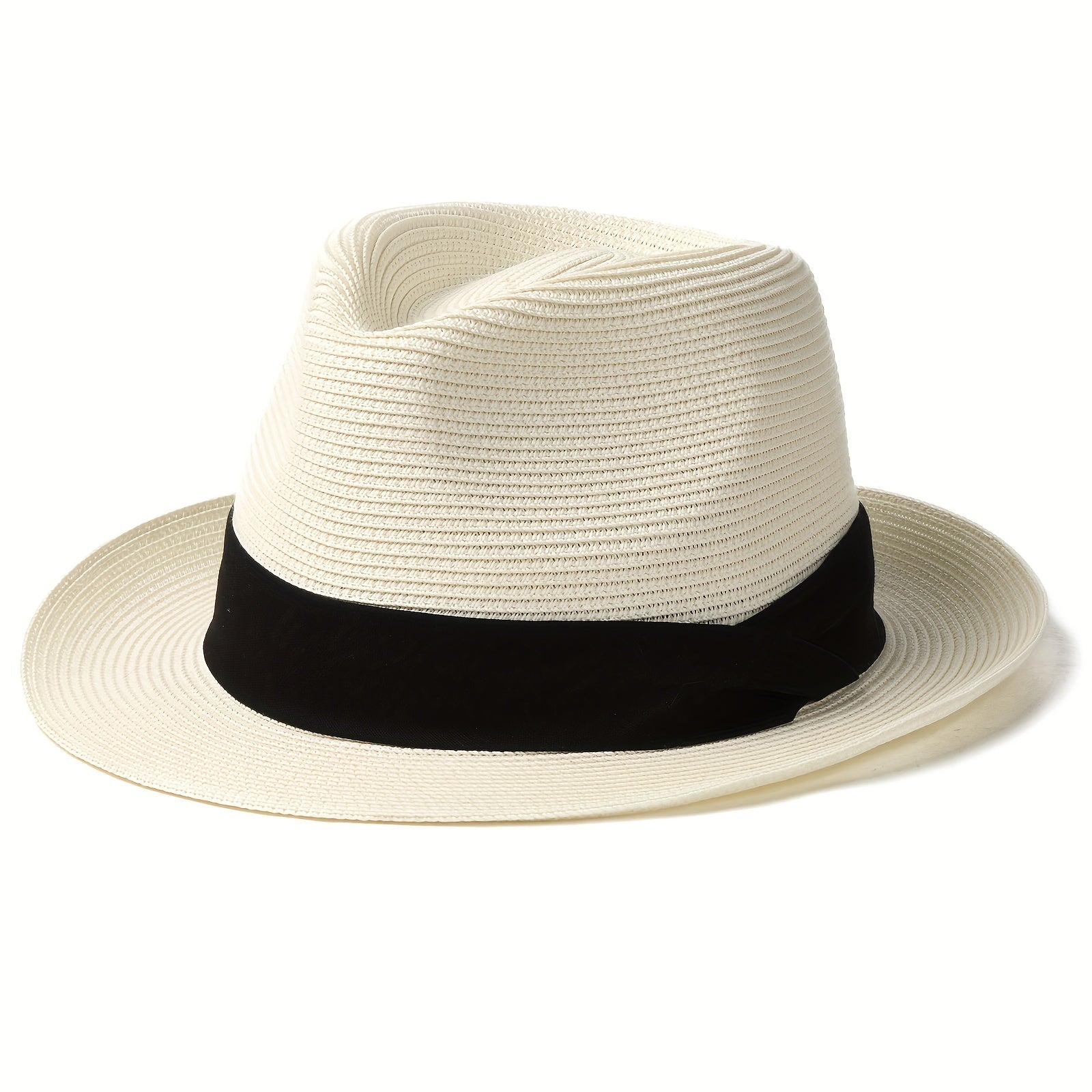 Straw Panama Hat Fedora with Wide Brim Sun Beach Hat for Men Women