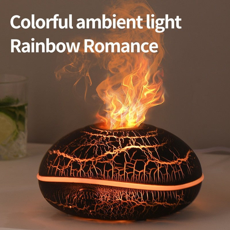 Simulated Flame Crack Humidifier USB Oil Diffuser Seven Colors Light