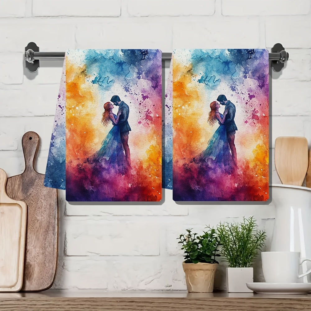 Set of 2 Ultra Soft Kitchen Towels Love Conquers All 16x24 Inch Highly Absorbent